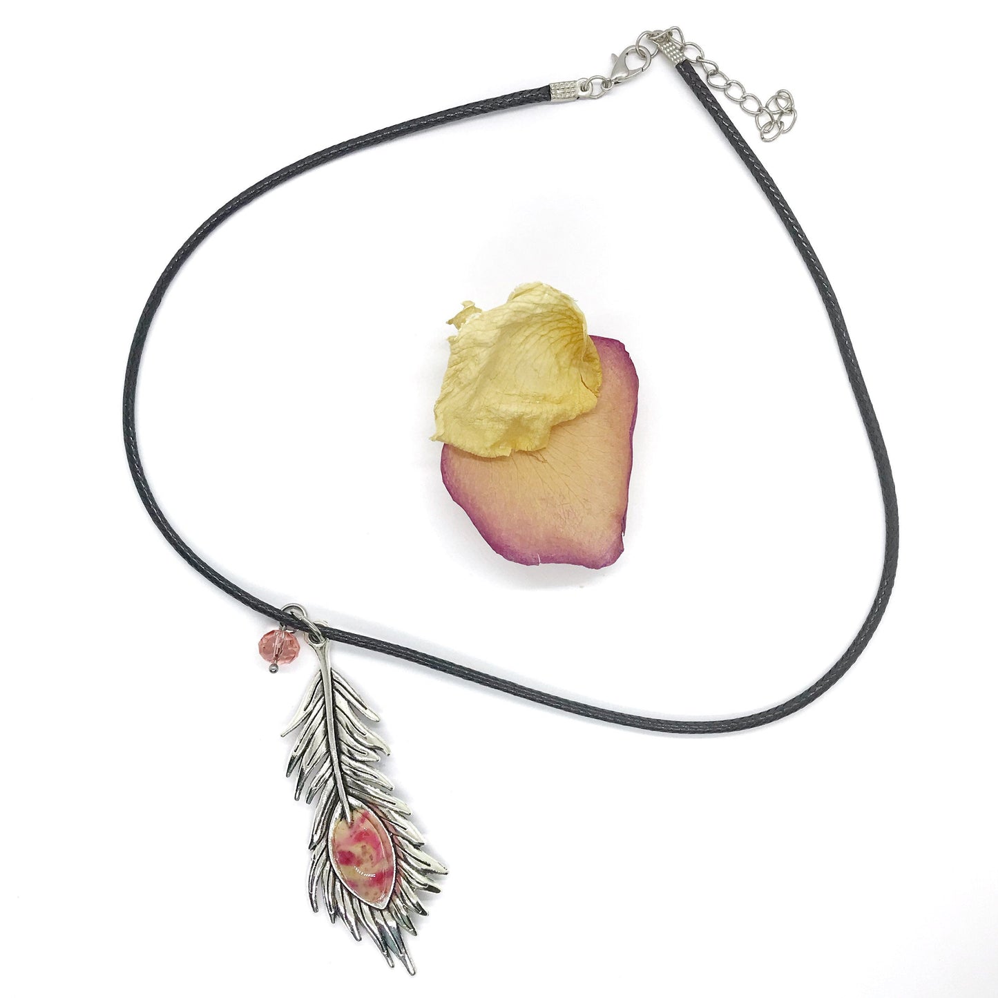 Memorial flower petal jewelry / Peacock feather keepsake necklace / 820