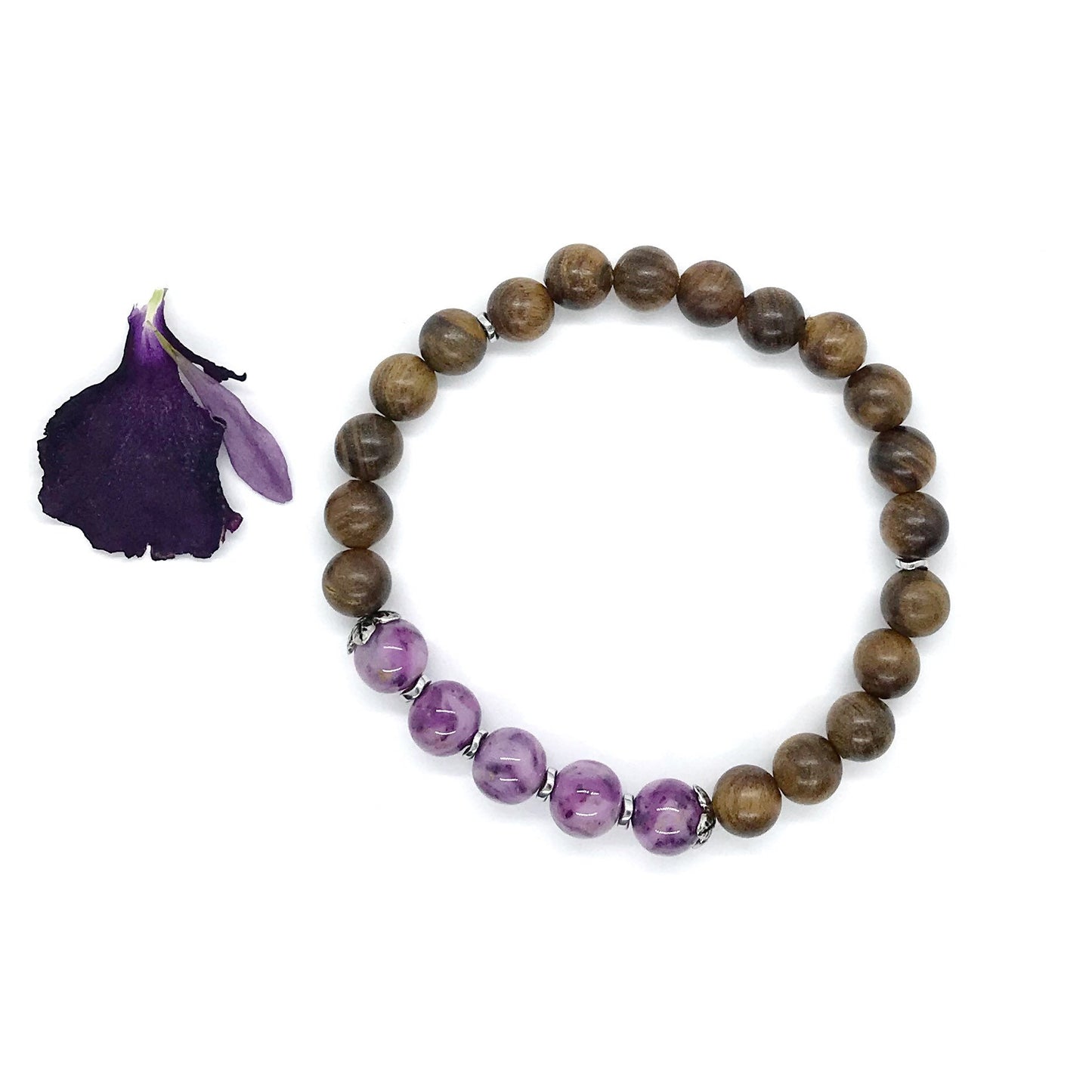 Memorial flower jewelry / Natural rosewood stretch bracelet  / 1719