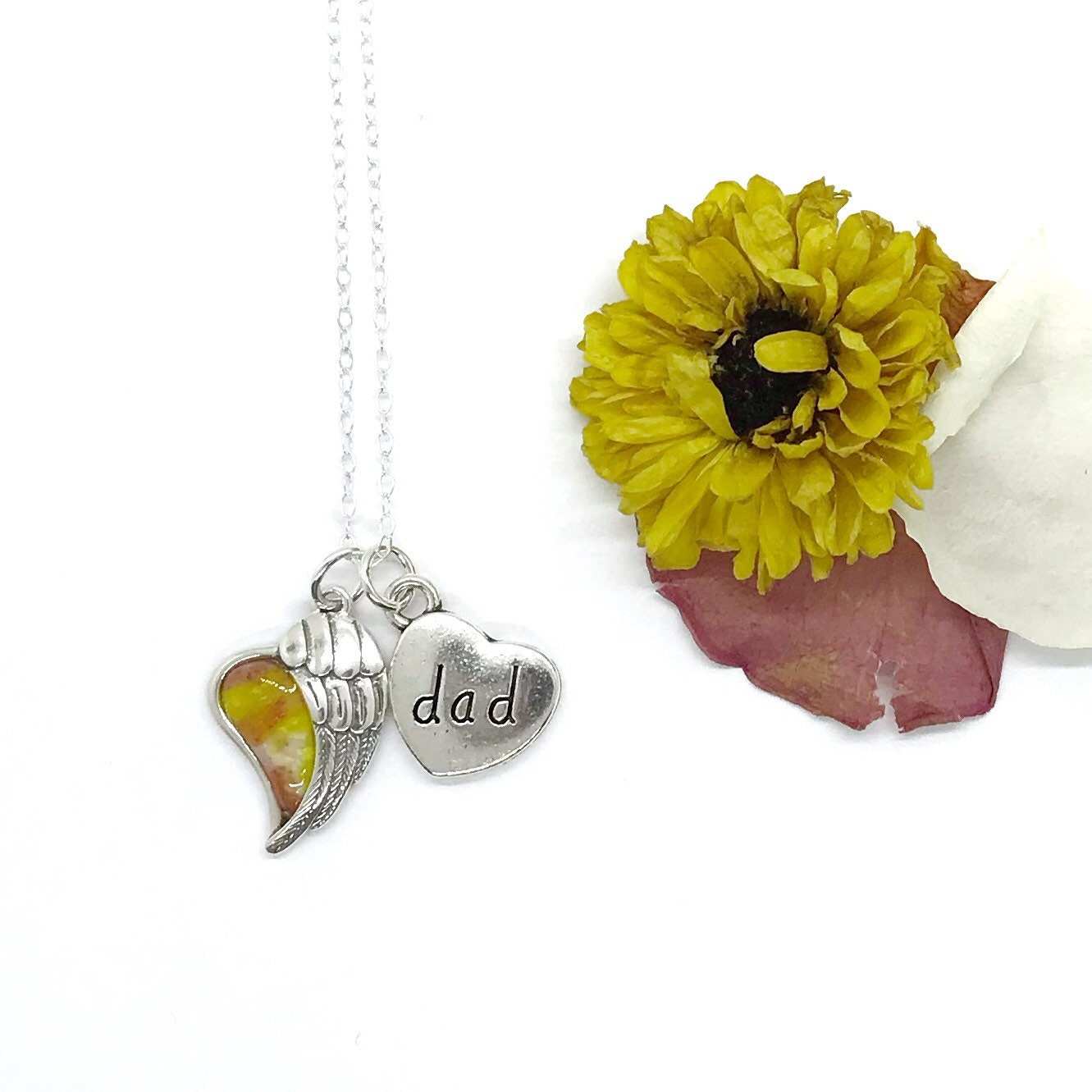 Angel Wing Heart Sterling Silver Necklace made from Funeral, Wedding Flowers, Cremation Ashes / 921