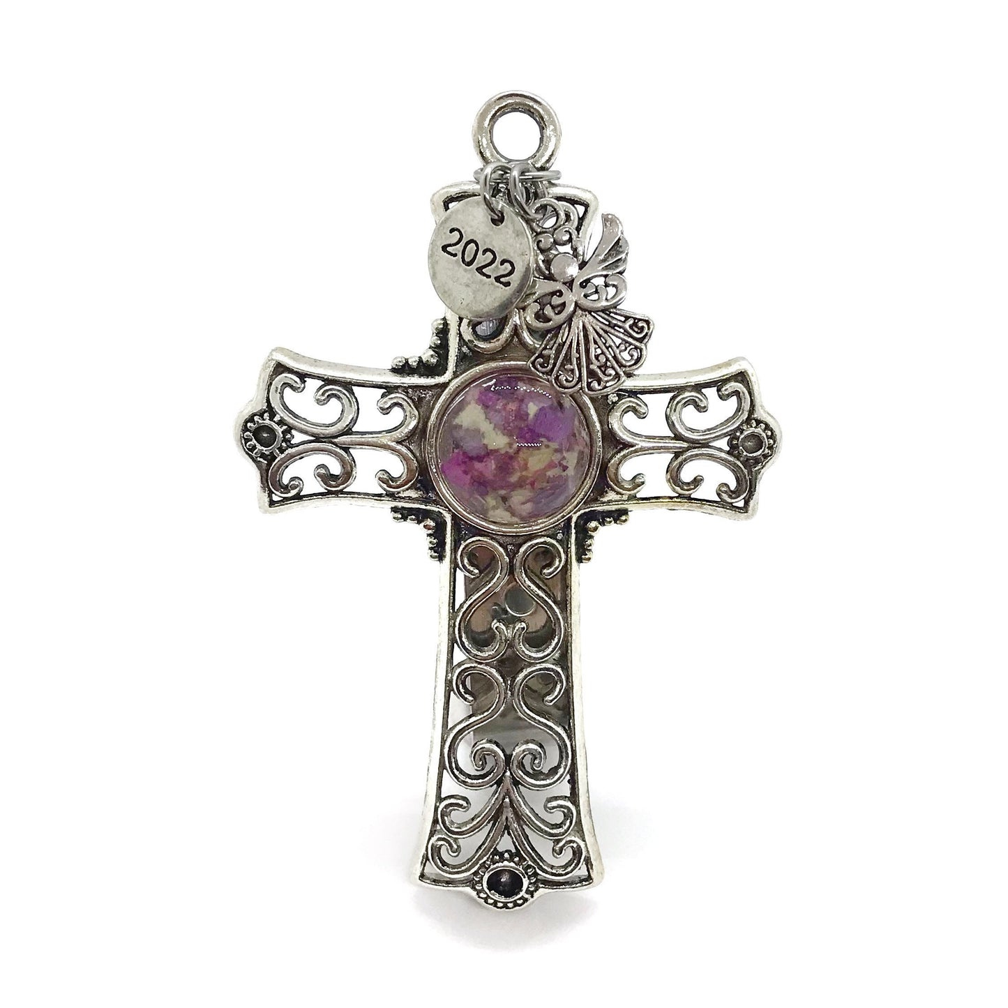 Silver Cross Car Visor Clip / Memorial Funeral Flower Keepsake / 522