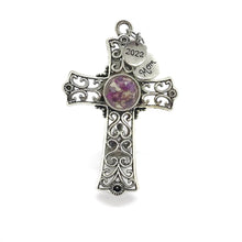 Load image into Gallery viewer, Silver Cross Car Visor Clip / Memorial Funeral Flower Keepsake / 522
