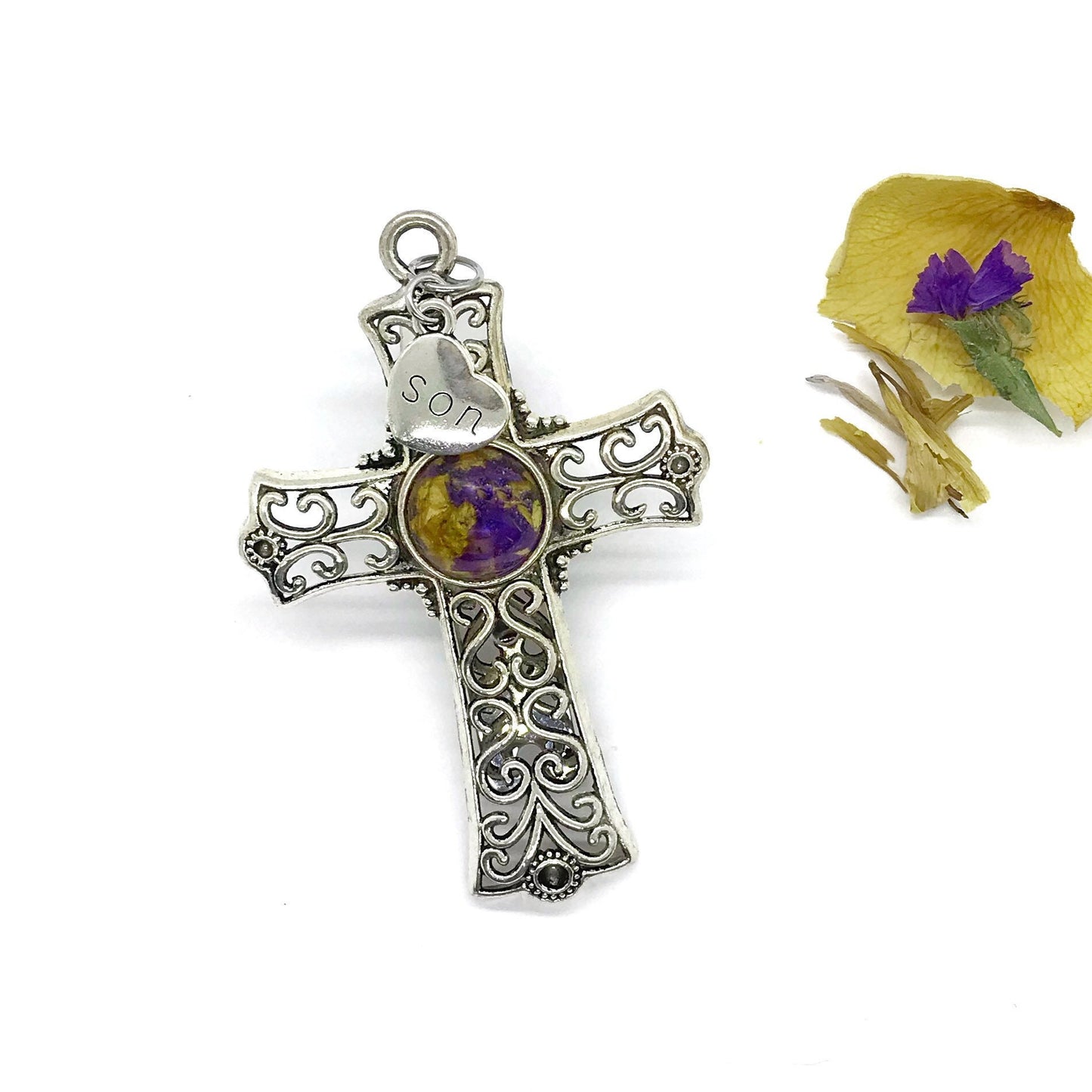 Silver Cross Car Visor Clip / Memorial Funeral Flower Keepsake / 522