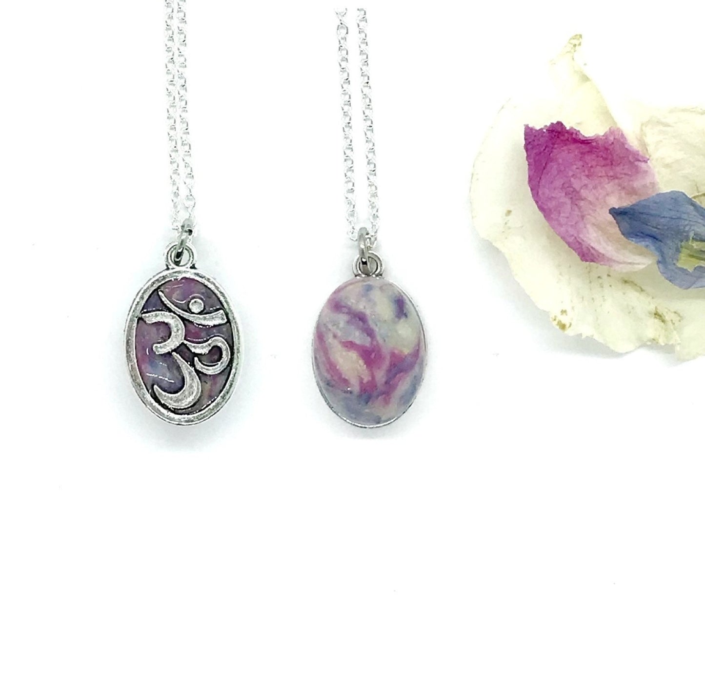 Om Symbol Memorial Flower Necklace / Wedding, Funeral Flower Keepsake / Reversible necklace / 422