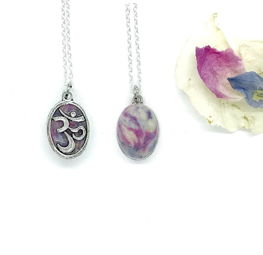 Om Symbol Memorial Flower Necklace / Wedding, Funeral Flower Keepsake / Reversible necklace / 422